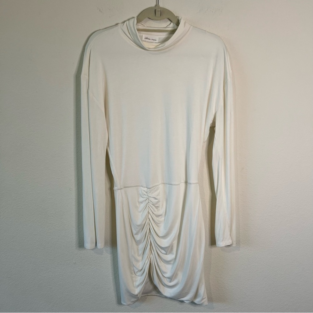 Lovers + Friends Ivana Ruched Mini Dress White Cowl Neck Long Sleeve Small - Picture 6 of 16